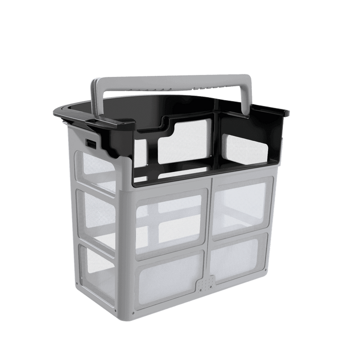 Beatbot dual filter basket removed from an AquaSense Pro for rinsing