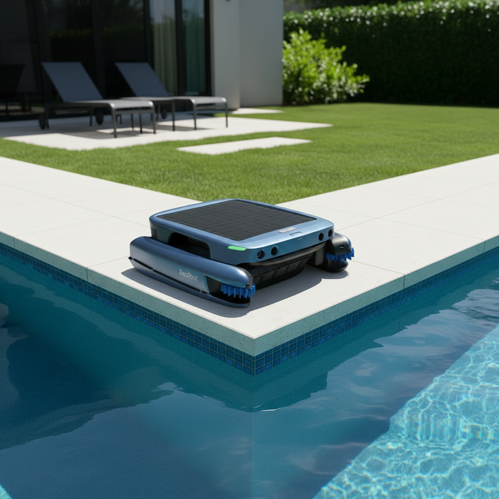 Beatbot iSkim Ultra robotic skimmer collecting leaves from the pool surface