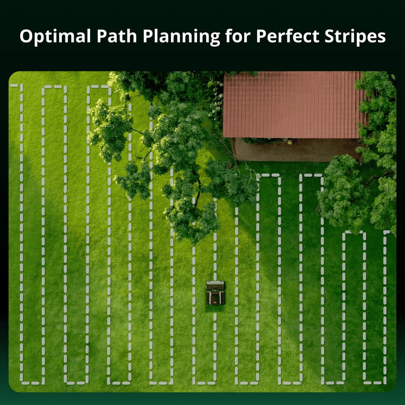 Lymow One Plus optimal path planning mows in clean parallel stripes