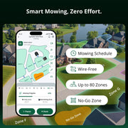 Lymow One Plus app — wire-free mapping, mowing schedules, up to 80 zones and no-go zones