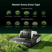 Lymow One Plus handles every common grass type, from Kentucky bluegrass to Bermuda and Zoysia