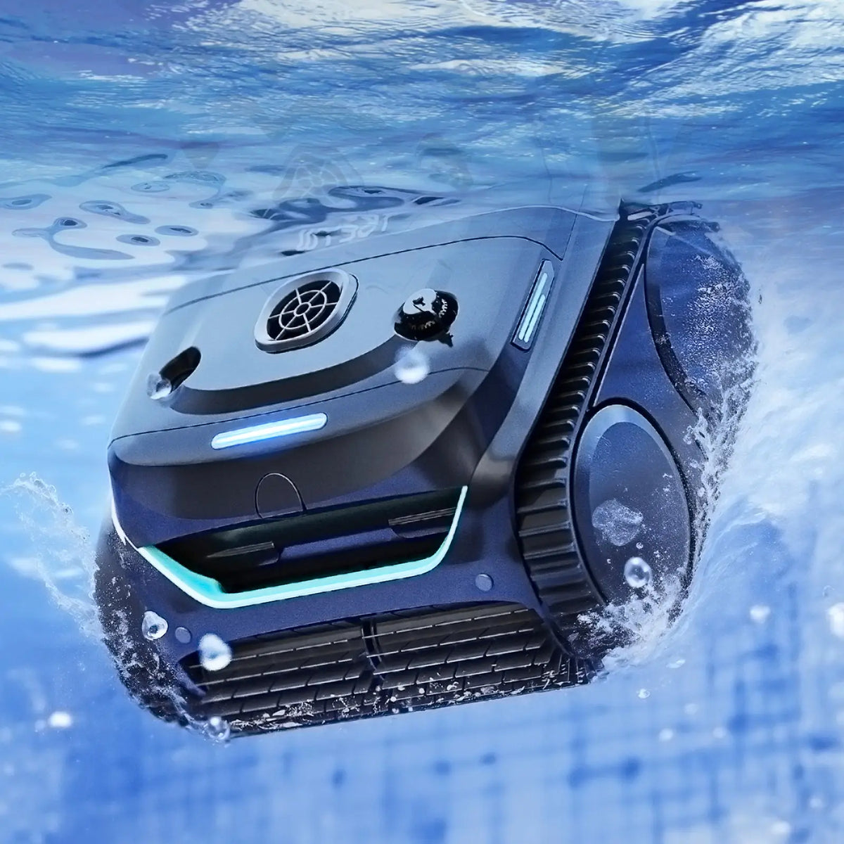 WYBOT C2 scrubbing a pool floor on battery power