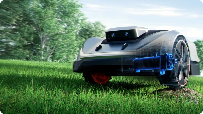 Sunseeker Elite X5 robotic lawn mower, independent front suspension