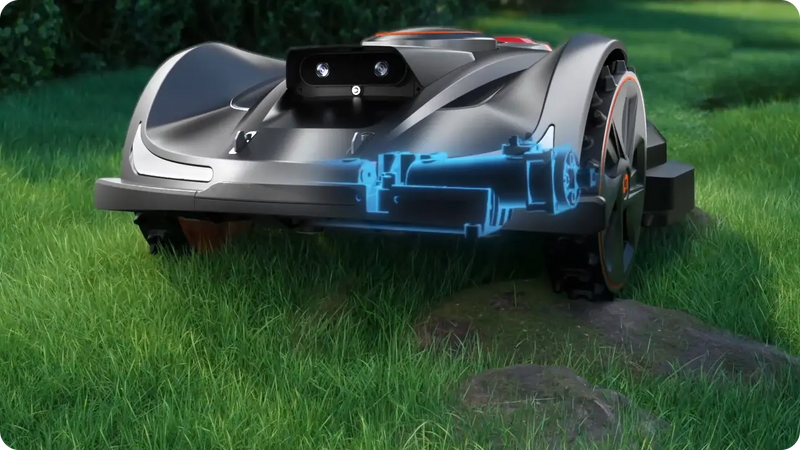 Sunseeker Elite X7 Plus robotic lawn mower, independent front suspension