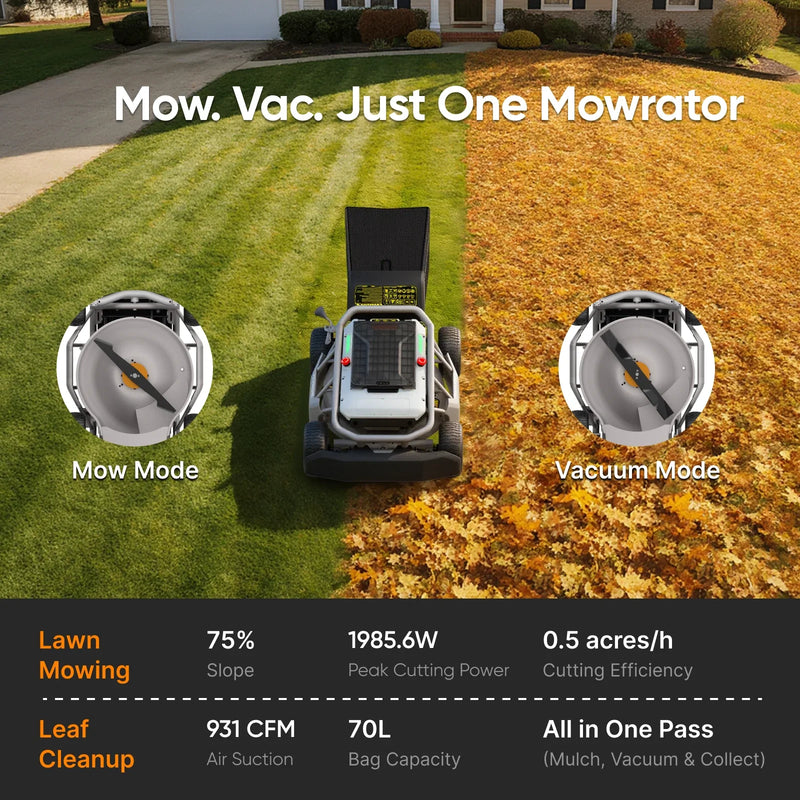 Mowrator S1 4WD mowing and vacuuming autumn leaves