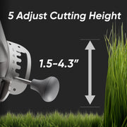 Mowrator S1 cutting height adjustment with 5 settings, 1.5 to 4.3 inches