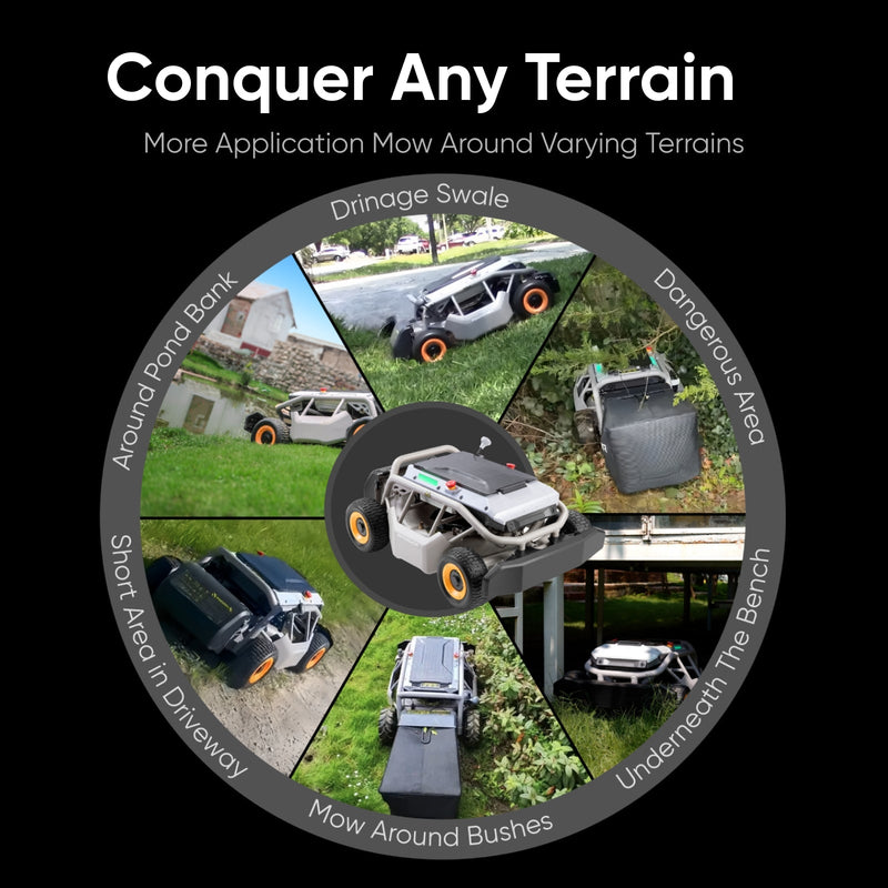 Mowrator S1 4WD handling drainage swales, pond banks, and driveways