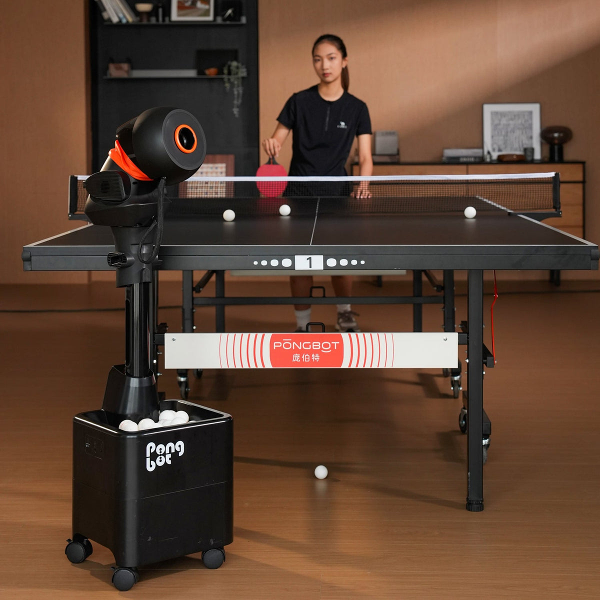PONGBOT Halo S Pro beside the table