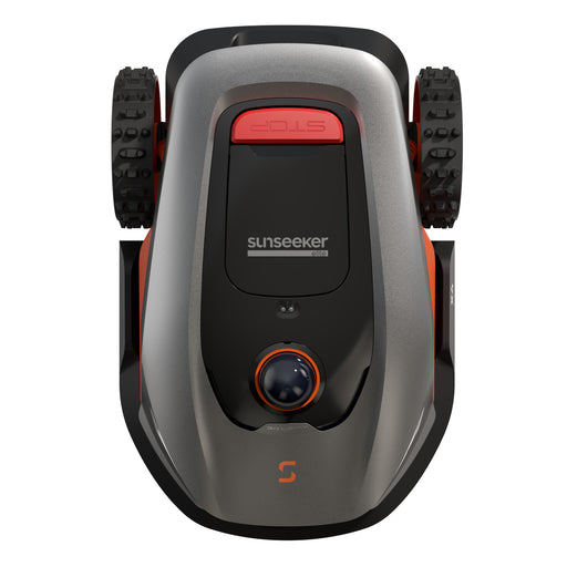 Sunseeker Elite X4 robotic lawn mower, studio view on white