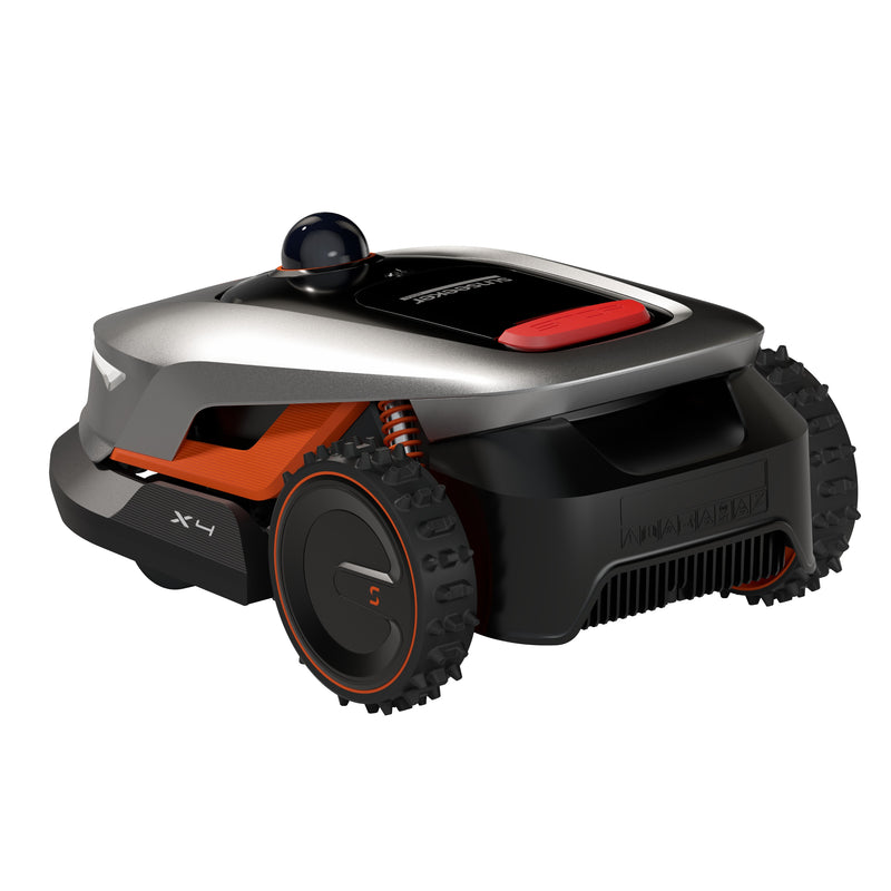 Sunseeker Elite X4 robotic lawn mower, studio view on white