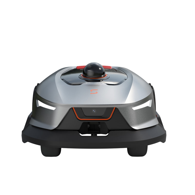 Sunseeker Elite X4 robotic lawn mower, studio view on white