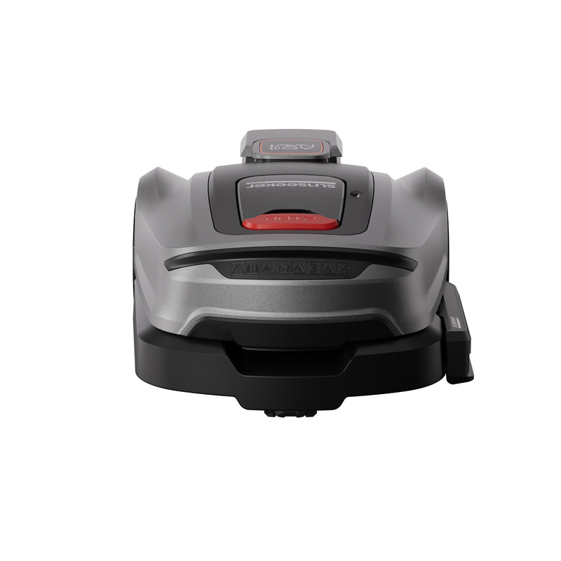 Sunseeker Elite X5 Gen 2 robotic lawn mower, front view on white