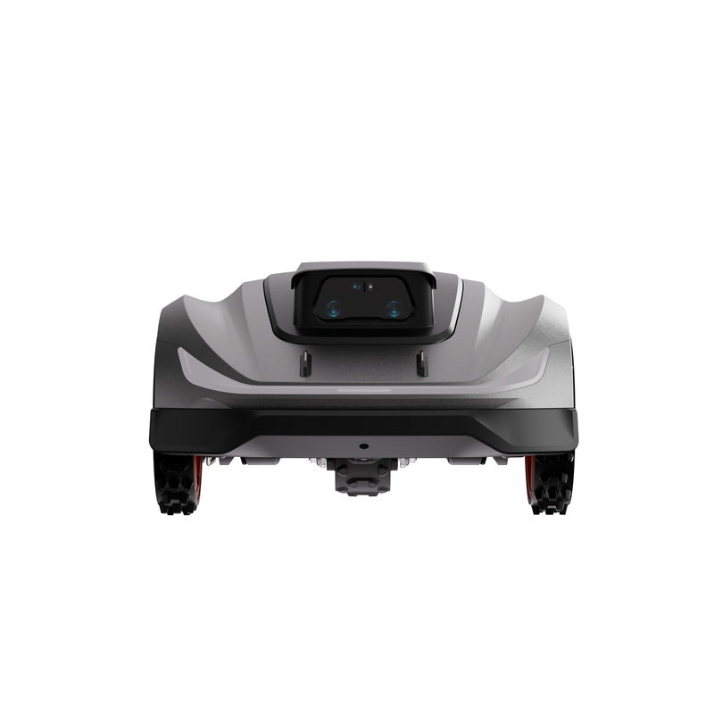 Sunseeker Elite X5 Gen 2 robotic lawn mower, front view from below on white