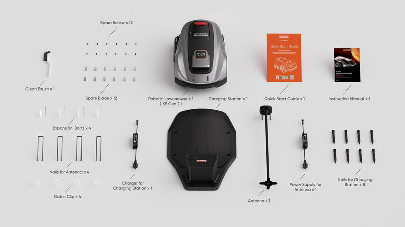 Sunseeker Elite X5 Gen 2 robotic lawn mower, what is in the box