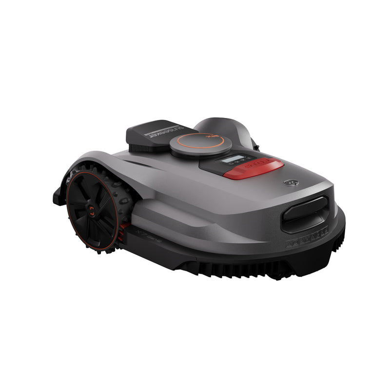 Sunseeker Elite X7 Gen 2 robotic lawn mower, rear three-quarter view on white