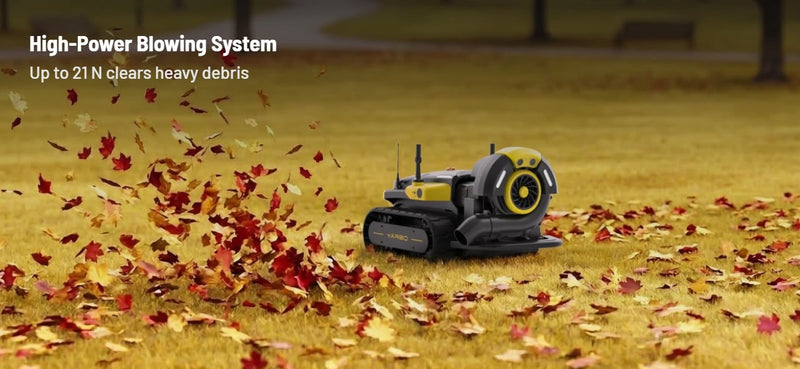 Yarbo Blower feature: high-power blowing system. Up to 21 N clears heavy debris.