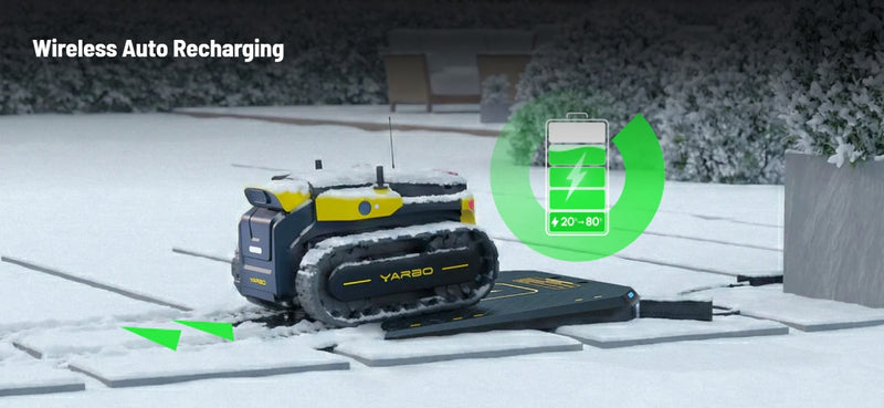Yarbo Core feature: wireless auto recharging.
