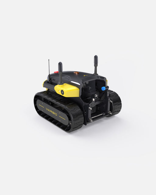 Yarbo Core modular yard robot, tracked base unit, angled front view