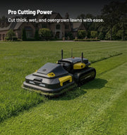 Yarbo Lawn Mower Pro feature: Pro Cutting Power. Cut thick, wet, and overgrown lawns with ease.