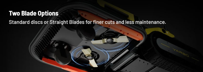 Yarbo Lawn Mower Pro feature: Two Blade Options. Standard discs or straight blades for finer cuts and less maintenance.