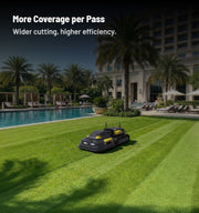 Yarbo Lawn Mower Pro feature: More Coverage per Pass. Wider cutting, higher efficiency.