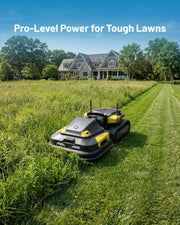 Yarbo Lawn Mower Pro cutting striped lawn: pro-level power for tough lawns