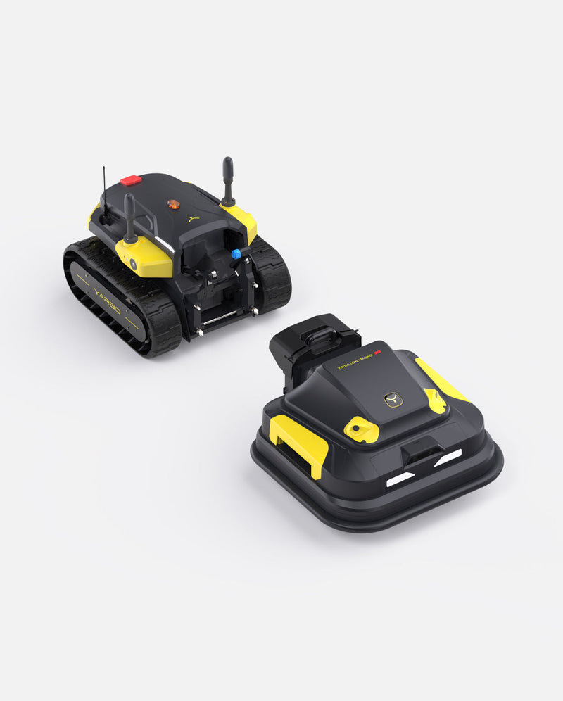 Yarbo Core and Lawn Mower Pro Module shown separately before attachment