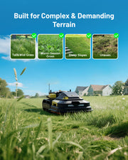 Yarbo Lawn Mower Pro built for complex and demanding terrain: tall grass, warm-season grass, slopes, uneven ground